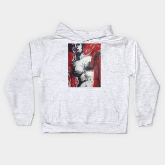 Nude Woman Torso On Red Kids Hoodie by CarmenT